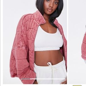 Forever21 quilted zip up jacket pink XL